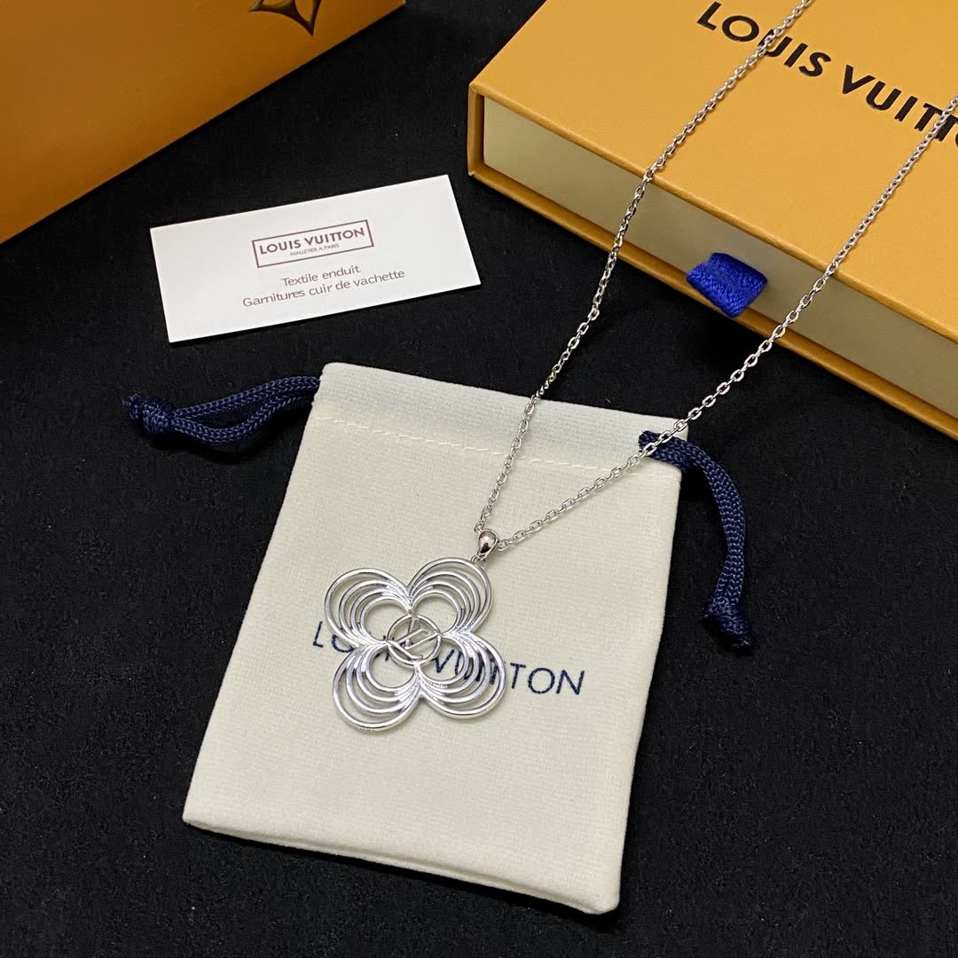 Louis Vuitton Silver Flower Pendant Necklace